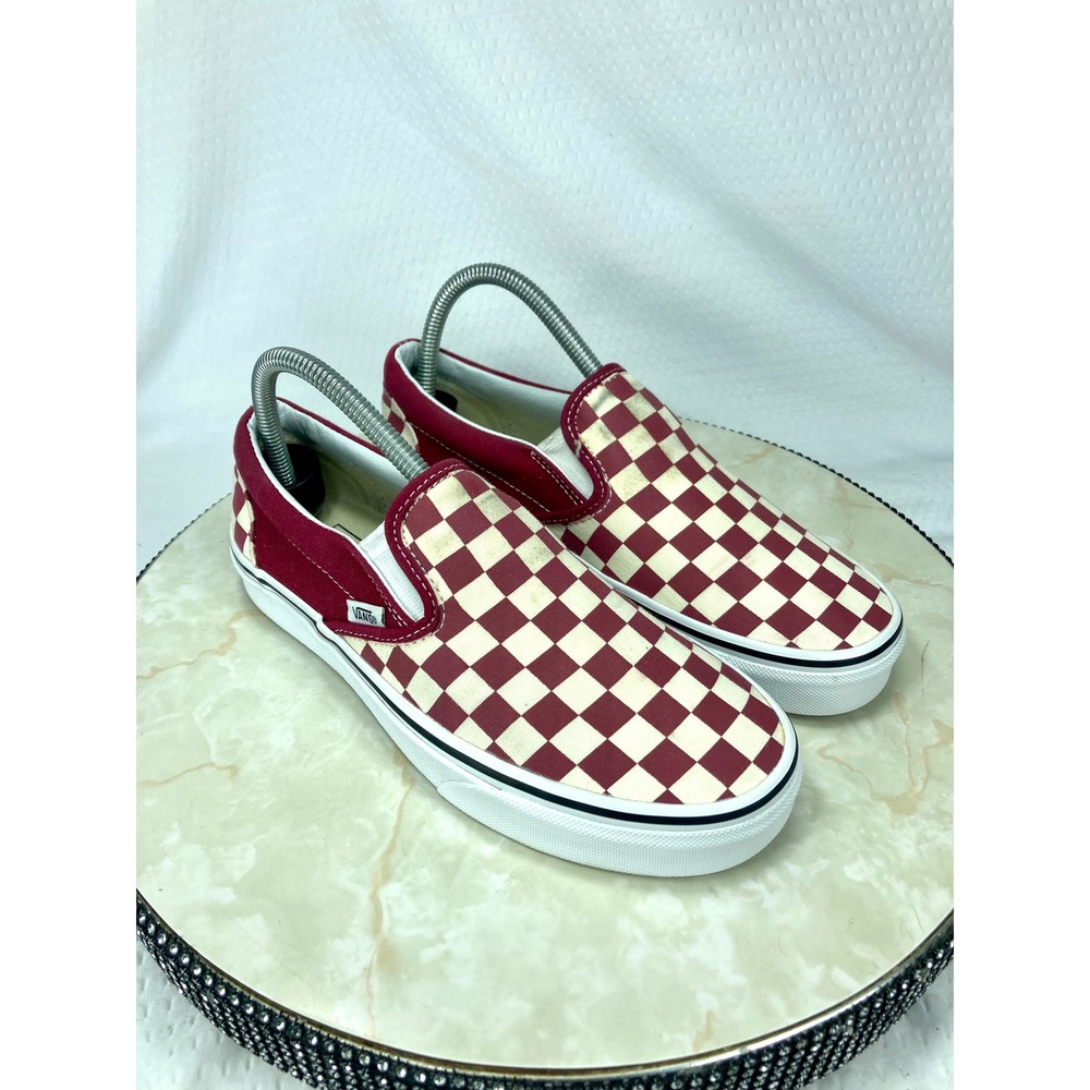 Vans Checkerboard Slip On Skate Shoes Womens Sz 8 Red White Streetwear Sneakers